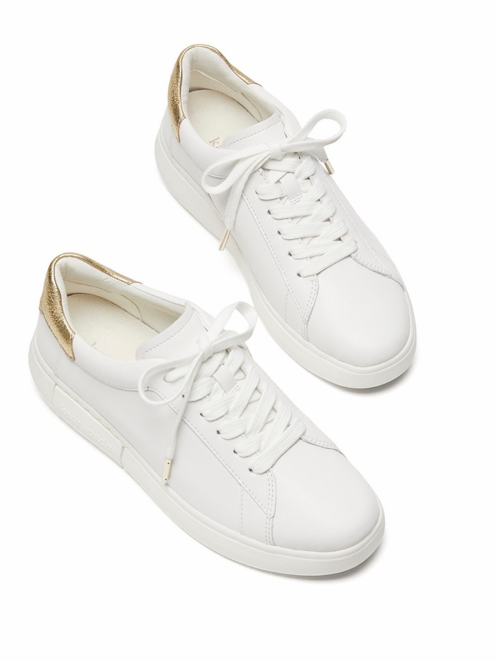 kate spade White Leather Sneakers with Gold Heel Tab
